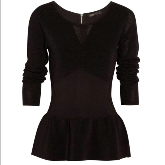 Maje Tops - Maje Black Datchye stretch-knit peplum top